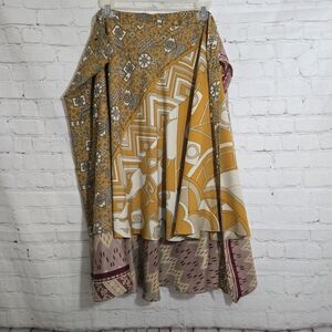 Vintage Silk Sari Magic‎ Wrap Skirt Bohemian Patchwork 70s Magic Wrap One Size